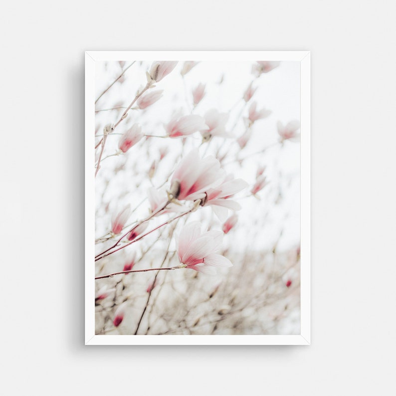 Pink Magnolia Print, Magnolia Wall Art, Printable Wall Decor, Magnolia Flower, Modern Minimalist Poster,Magnolia Art Print, Botanical Prints image 1