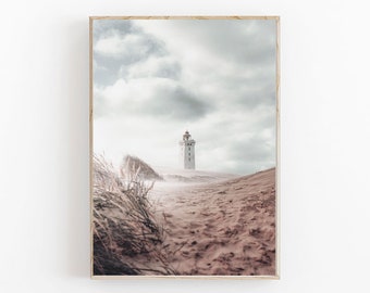 Lighthouse Print, Coastal Art Decor, Modern Minimalist Poster, Lighthouse Poster, Lighthouse Wall Art, Beige Decor, Pastel Beach Print