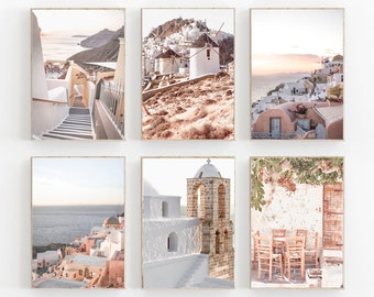 Greece Print Set of 6, Oia Santorini Print Set of 6, Mykonos Pastel Printable Art, Modern Minimalist, Travel Art Prints, Santorini Set of 6