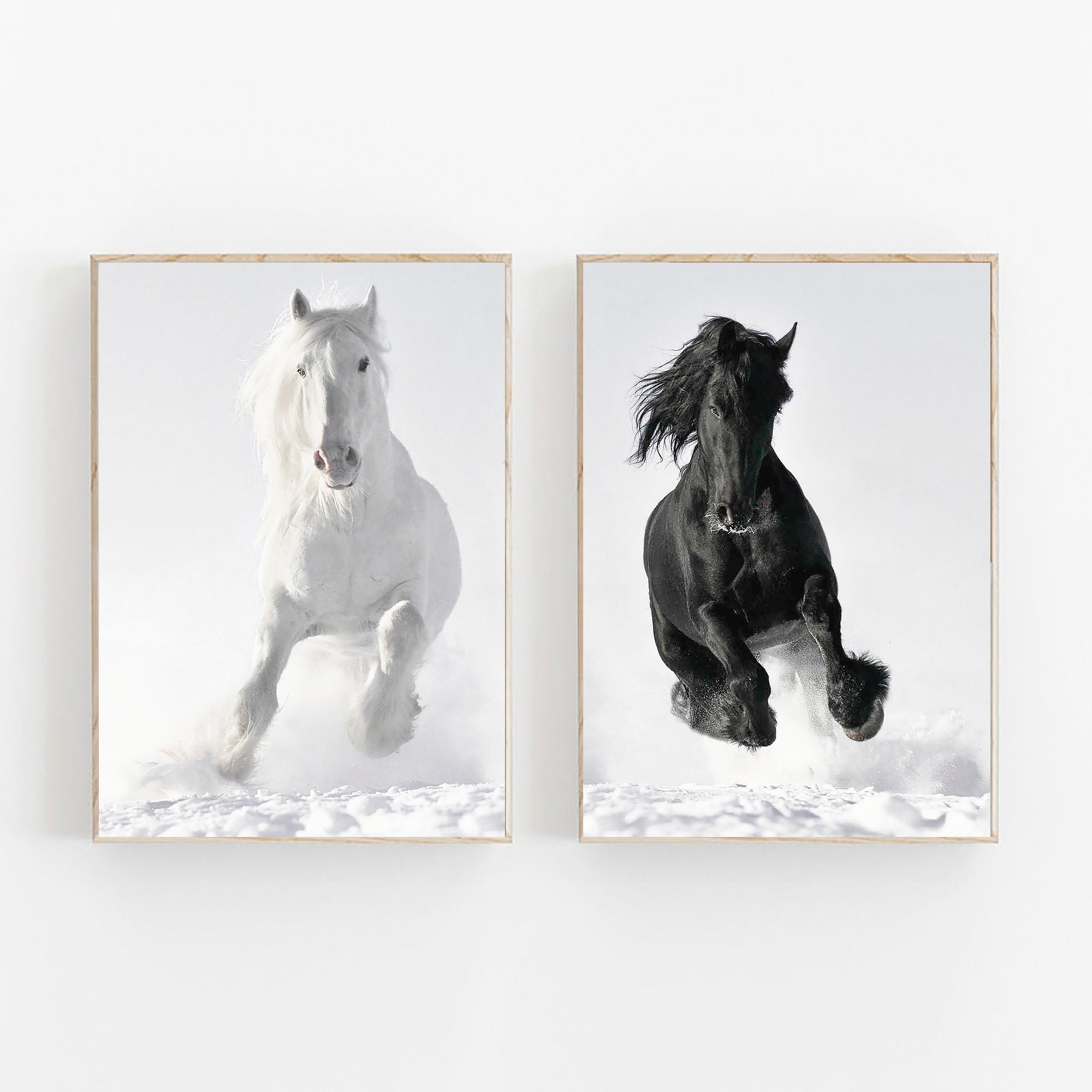Running Horses Print Set, Black and White Photo, Wild Horse Art ...