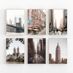 New York City Set of 6, New York Print, Brooklyn Bridge Printable, Chrysler Building, Manhattan Wall Art, New York Print Set, Brooklyn Print