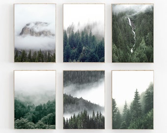 Nature Print Set of 6,Forest Wall Print,Set of 6 Prints,Modern Minimalist Poster,Mountain Fog Art,Scandinavian Nature Print,Nordic Print Set