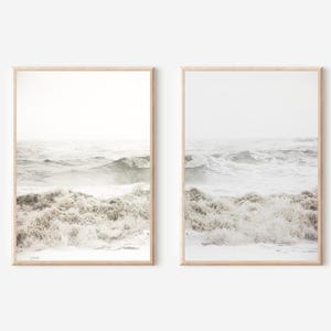 Beige und graues Meer 2er-Set, modernes minimalistisches Poster, Ocean Prints 2er-Set, Stranddruck 2er-Set, Küstenwanddekor, Pastellwandkunst