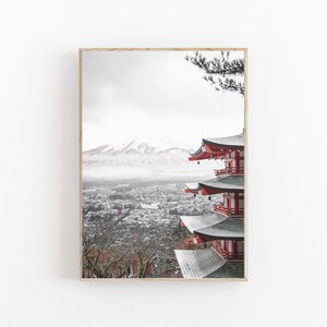 Japan print, Mount Fuji print, reisposter, kunst aan de muur Japan, Japanse tempel print, moderne minimalistische poster, Japan poster, Japanse kunst decor