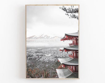 Japan Print, Mount Fuji Print, Travel Poster, Japan Wall Art, Japan Temple Print, Modern Minimalist Poster, Japan Poster, Japanese Art Decor