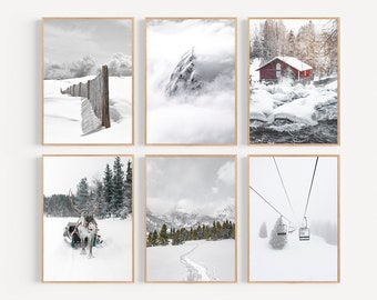 Winter Prints Set of 6, Winter Decor, Winter Wall Art Set, Christmas Gallery Wall Art, Snowy Prints, Winter Landscape, Reindeer Art Print