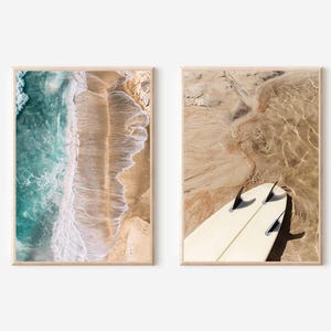 Impresión de tabla de surf, arte mural de tabla de surf, impresión de tabla de surf, póster de playa, océano, juego de impresiones de playa, descarga imprimible costera, decoración aérea de playa