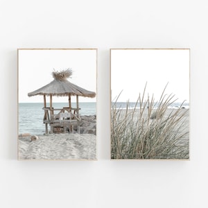 Neutral Beach Print Set of 2, Modern Minimalist Poster,Coastal Prints, Ocean Print, Pastel Ocean Wall Art, Boho Bedroom Art,Beach Lover Gift