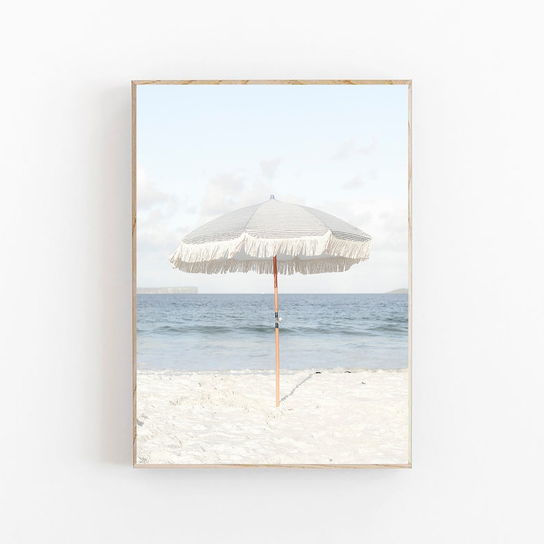 Beach Print, Beach Umbrella Print, Modern Minimalist Poster, Neutral
