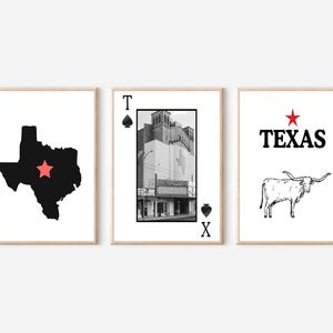 Texas Kunstdruck Texas Wandkunst Karte Kunst von Texas Spielkarte von Texas Kunstdruck Texas Longhorn Kuh Südwestern Set Texas Poster 3er-Set