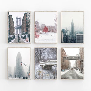New York City Set of 6 New York Set of Winter Prints New York Christmas Wall Art Central Park Wall Art Decor Winter NYC Poster Wall Art