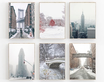 New York City Set of 6 New York Set of Winter Prints New York Christmas Wall Art Central Park Wall Art Decor Winter NYC Poster Wall Art