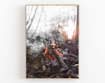Bonfire Print, Campfire Print, Campfire Landscape Art Print, Campfire Wall Art, Nordic Print, Romantic Wall Art, Nature Print, Fire Print