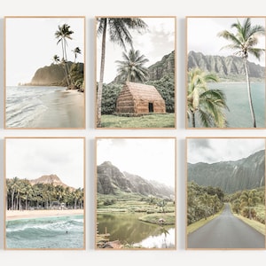 Hawaii Print Set of 6, Beach Print, Palm Tree, Hawaii Wall Art, Hawaii Poster, Hawaiian Islands Print Set, Set of 6 Prints, Coastal Wall Art