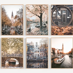 Stampa di Amsterdam, arte murale dei Paesi Bassi, set di 6 stampe, decorazione di stampe olandesi, poster dei Paesi Bassi, decorazione di arte moderna, poster di viaggio in Olanda