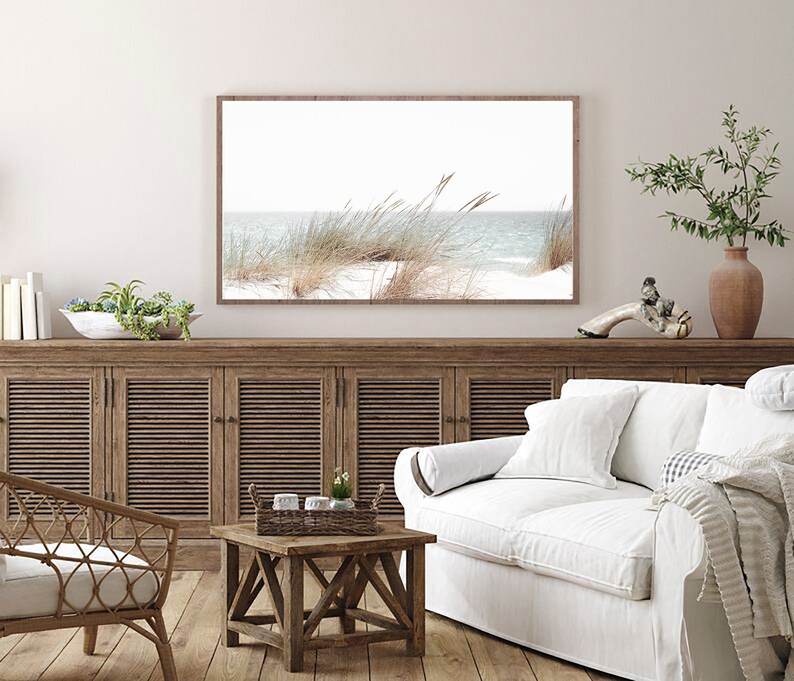 Arte de TV com moldura Samsung, Arte de praia pastel para TV com moldura, Arte de parede de grama marinha, Arte digital de praia, Impressão de grama de pampas, Moldura de arte de TV, Digital para TV imagem 2