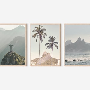 Impresión artística de Río de Janeiro, impresión de Brasil, impresión de Copacabana, arte mural de Brasil, impresión de palmeras, conjunto de 3 impresiones de Brasil, decoración de Cristo Redentor