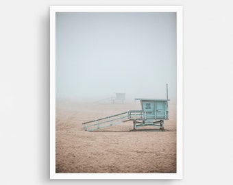 Blue Lifeguard Tower Wall Art, California Print, Beige Print, Surf Print, Coastal Wall Art, California Beach, Tropical Decor, Venice Beach