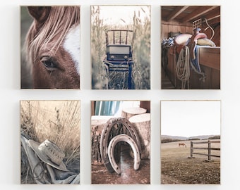 Farmhouse Print Set of 6, Cowboy Print, Western Decor, Equestrian Print, Western Set of 6 Prints, Southwestern Wall Art, Texas Cowboy Poster