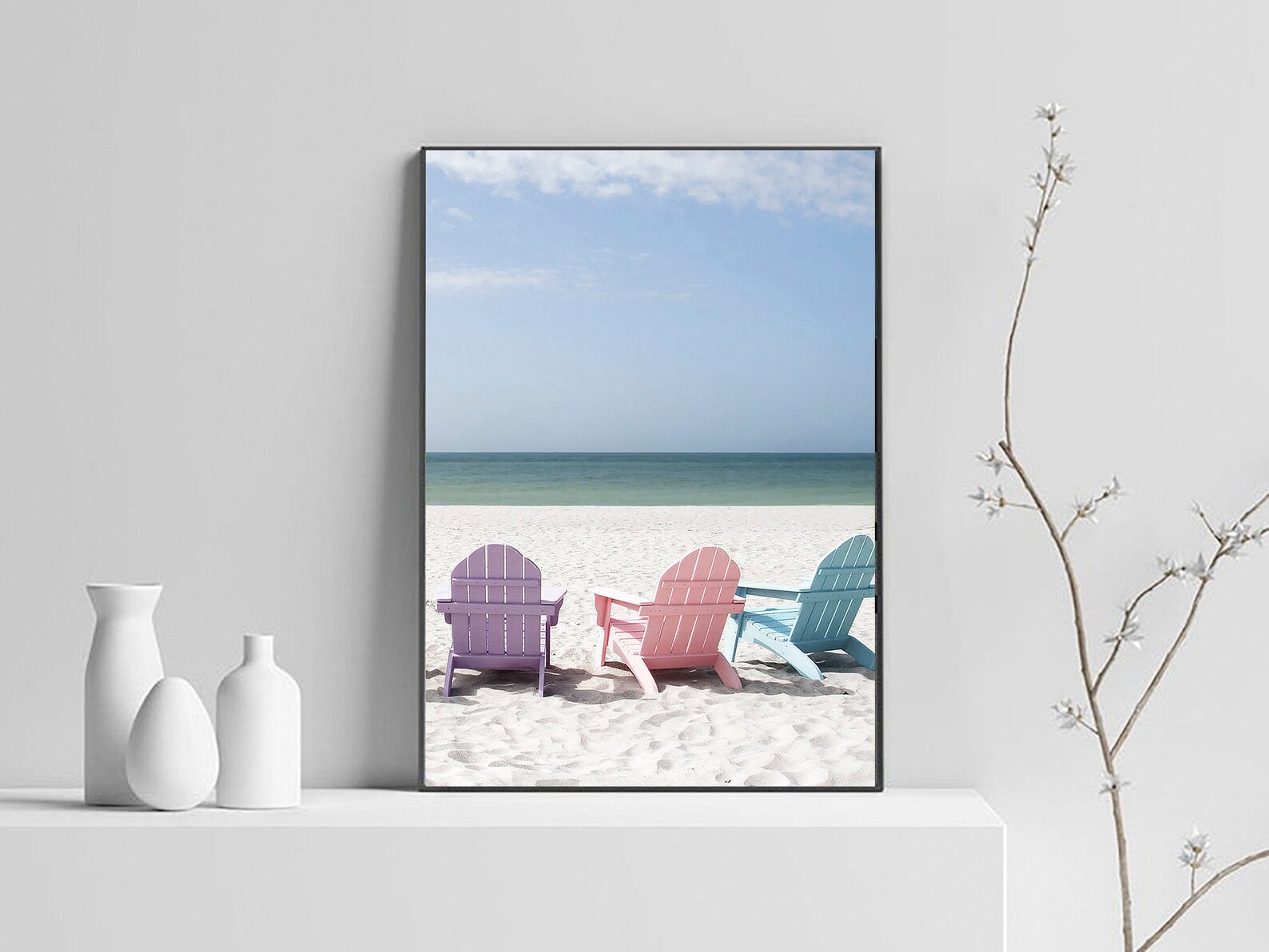 Beach Chairs Print, Beach Wall Art, Cottage Decor, Ocean Wall Art