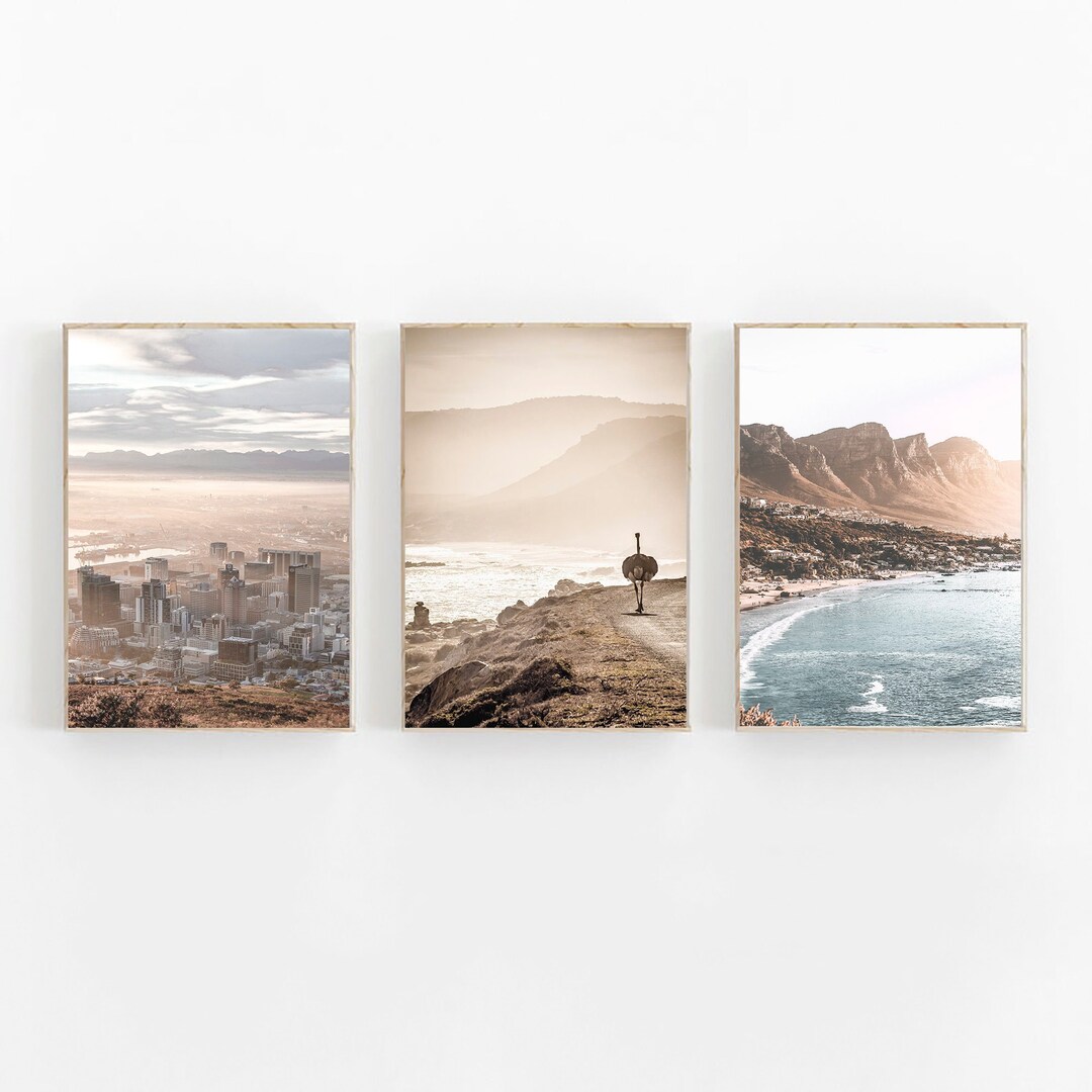 Cape Town Print, South Africa Poster, Beach Art Print Set of 3, Cape