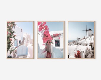 Santorini Greece Print Set: Pastel Mediterranean Wall Art (Digital Download)