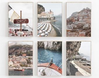 Positano Print, Amalfi Wall Art, Set of 6 Prints, Positano Beach Art, Amalfi Coast Print Set of 6, Italy Prints Set, Positano Printable Art