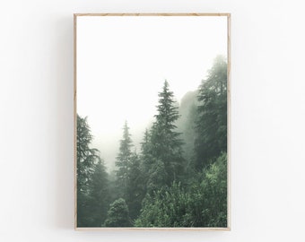 Forest Print, Forest Wall Art, Nature Wall Art, Nordic Print, Foggy Forest Printable, Scandinavian Wall Decor, Modern Minimalist Poster