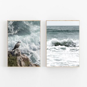 Beach Print Set of 2, Modern Minimalist Poster, Coastal Prints, Ocean Print, Pastel Ocean Wall Art, Boho Bedroom Art, Beach Lover Gift, Surf