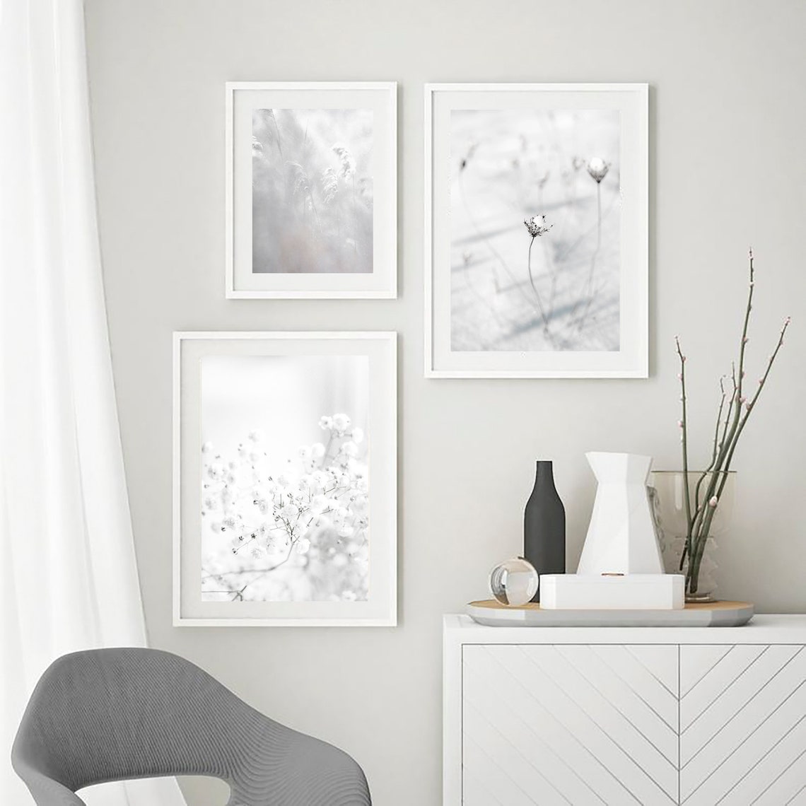 Gray and White Wall Art Set of 3 Scandinavian Print Set of 3 Etsy UK
