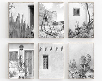 Mexico Print Set, Mexico Wall Art, Succulent Print Set of 6,Mexico Print Black and White,Southwestern Print, Santa Fe Print,Mexico Art Print