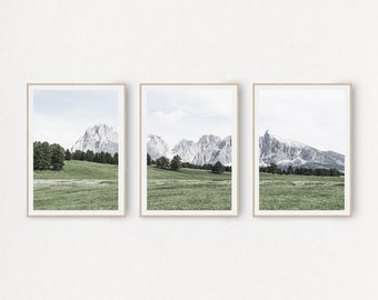 Nature Print Set of 3, Forest Wall Art Print Set of 3, Modern Minimalist Poster, Mountain Wall Art, Forest Print, Scandinavian Nature Print