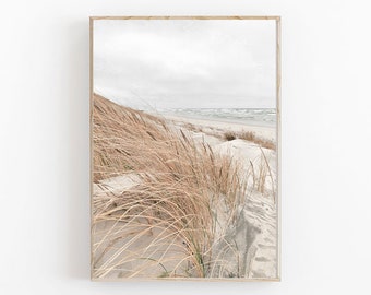 Impression de plage, art imprimable côtier, impression d'herbe séchée, affiche minimaliste moderne, décoration murale imprimable Boho, impression neutre, impression d'herbe de pampa
