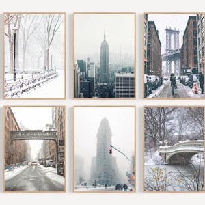 New York City Prints New York Wall Art Set Winter Prints New York Christmas Decor Central Park Digital Download Winter NYC Printable Art