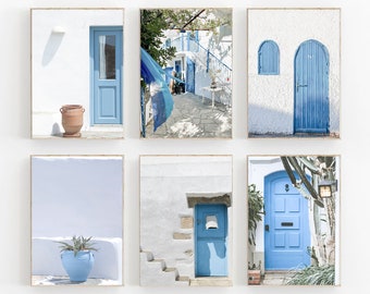 Santorini Mykonos Print Set, Greece Pastel Wall Art (Digital Download)