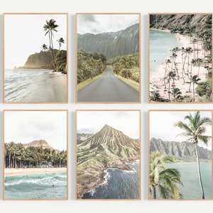 Hawaii Art Print Set of 6, Beach Print, Palm Tree Wall Decor, Hawaii Wall Art, Hawaii Poster, Hawaiian Islands Print Set, Coastal Wall Art