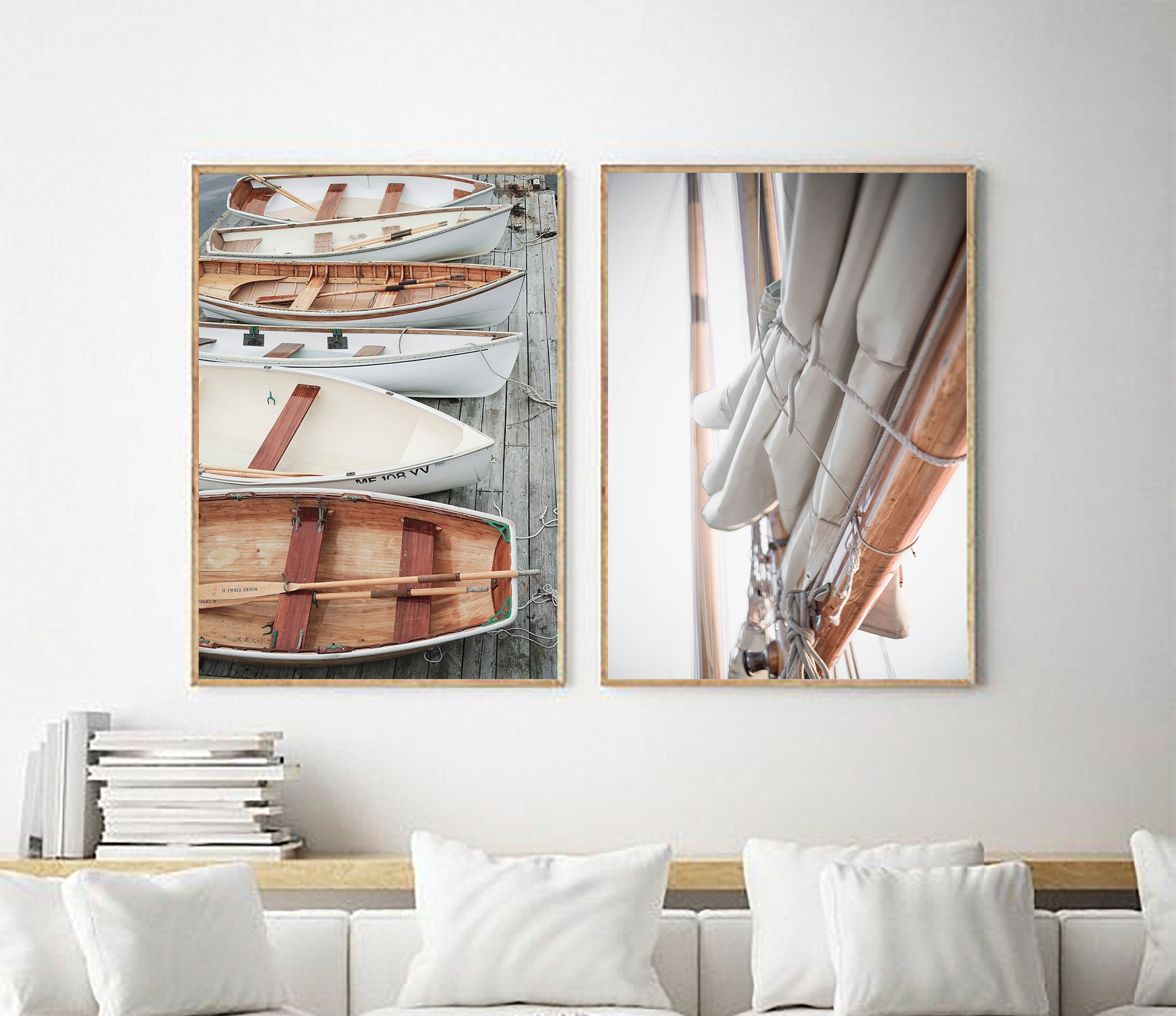 Sailing Print Set of 2, Beach House Decor, Sailing Poster, Nautical Prints Set, Wooden Sailboat Print, Beach Print Set, Printable Wall Art