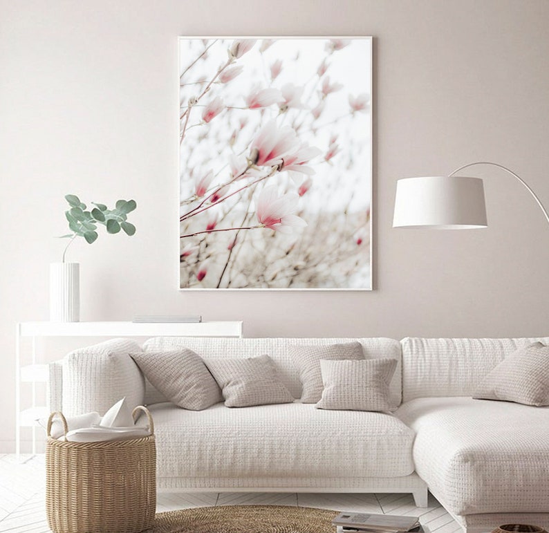 Pink Magnolia Print, Magnolia Wall Art, Printable Wall Decor, Magnolia Flower, Modern Minimalist Poster,Magnolia Art Print, Botanical Prints image 3