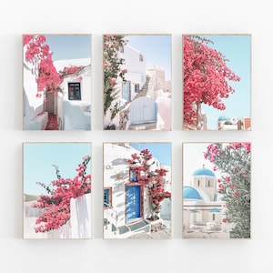 Santorini Print Set of 6, Greece Print Set of 6, Oia Santorini Print Set, Mykonos Pastel Printable Art, Mediterranean Wall Art,Travel Prints