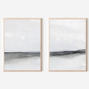 Ensemble de 2 peintures grises et blanches, impression d&#39;art aquarelle, impression d&#39;aquarelle abstraite, impression de paysage neutre, oeuvre d&#39;art neutre moderne à imprimer