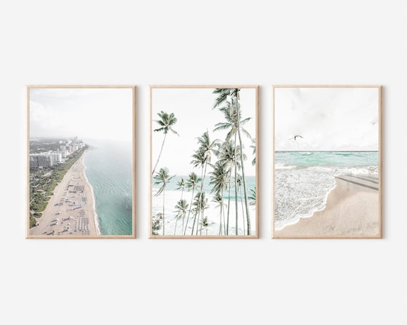 Miami Beach Print, Miami Wall Art, Miami Poster, Miami Beach Wall Art, Florida Print, Miami Beach Wall Decor, Set of 3 Prints, USA Florida