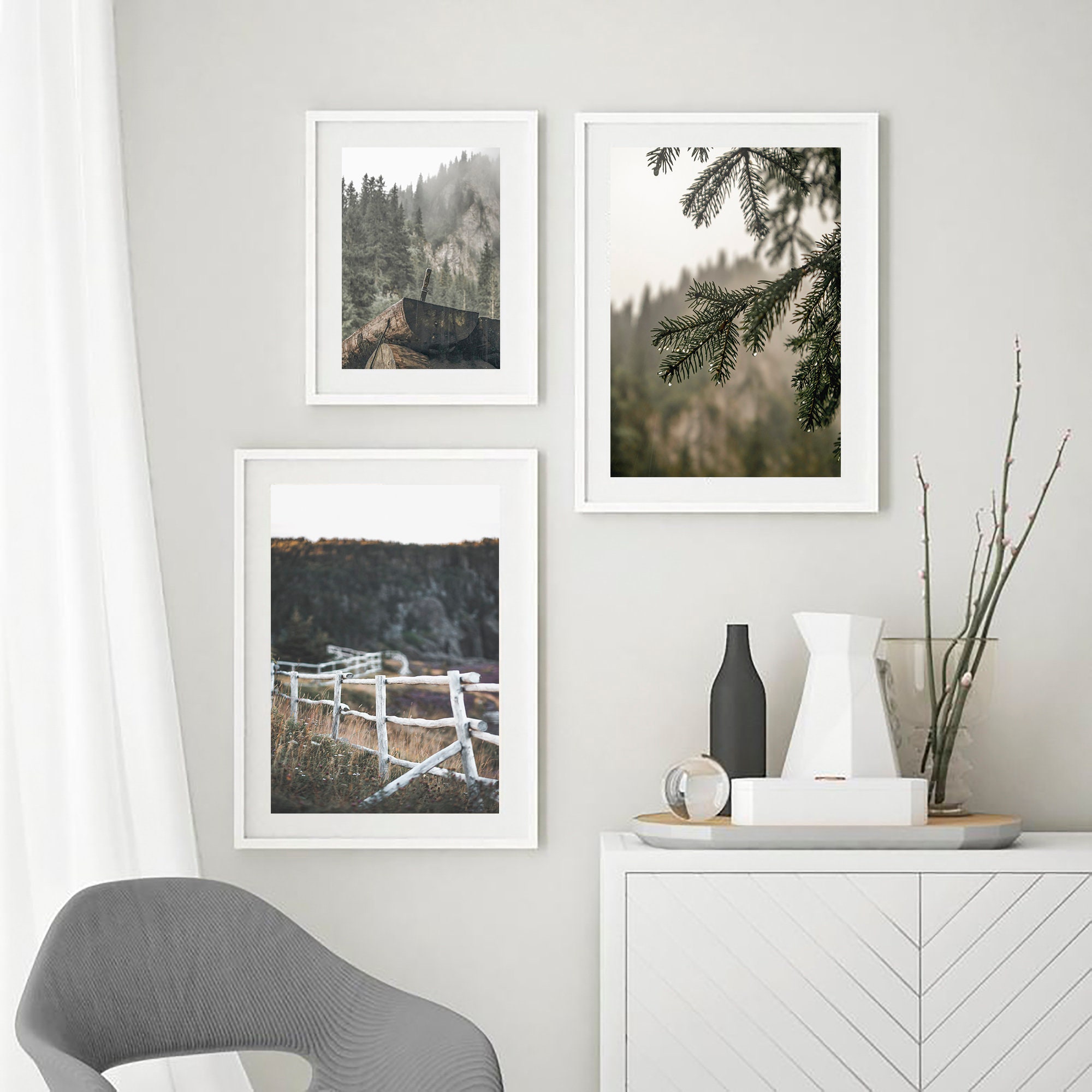 Nature Print Set of 3 Forest Wall Art Print Set of 3 Modern - Etsy