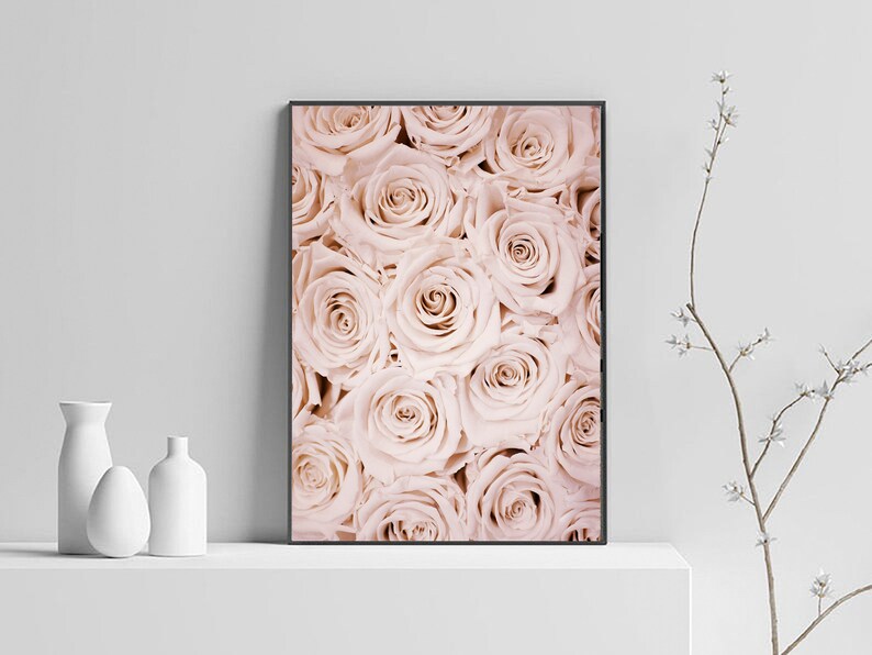 May include: A close-up image of a bouquet of pale pink roses. The roses are arranged in a tight cluster, with their petals overlapping and creating a soft, romantic effect.