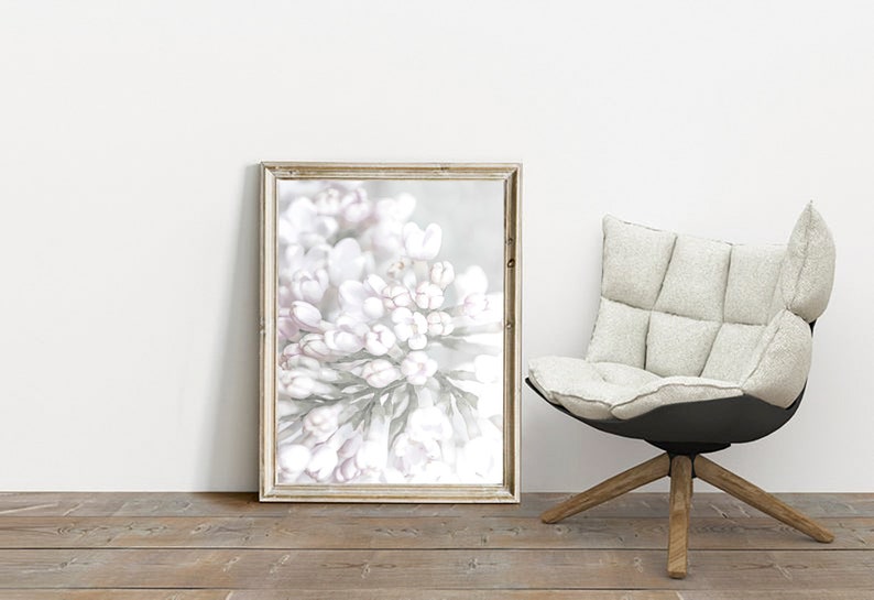 Lilac Wall Decor Print, Botanical Print, Shabby Chic Decor, Pink Floral Wall Print, Blush Pink Wall Art Decor, Bedroom Lilac Blossom Poster image 4