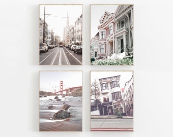 San Francisco Prints Set, San Francisco California Print, Golden Gate Bridge Print, Painted Ladies Wall Art,California Wall Art,Travel Print