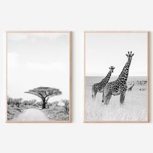 Africa Print Black and White,Africa Art Decor Set of 2,Africa Wall Art, Africa Poster, African Safari Prints,Kenya Wall Art, Savanna Posters