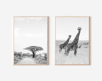 Black and White African Safari Print Set: Kenya Animal Photography (Digital Download)