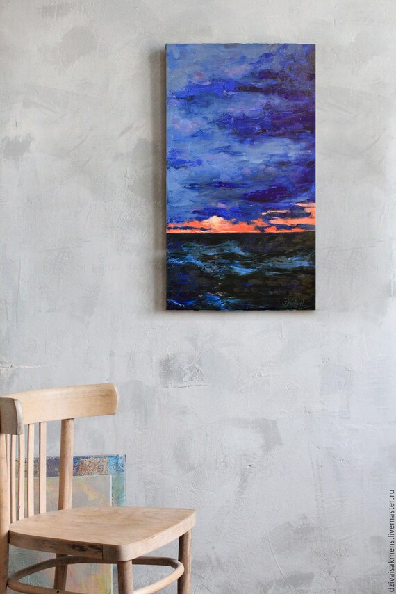 Original oil painting Colorful art Sea painting Thunderstorm