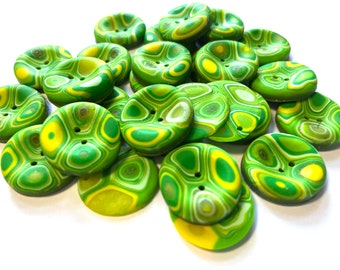 Green Buttons | Yellow Buttons | Psychedelic Buttons | Lime Buttons | Lemon Buttons | x 6 | Handmade Buttons | Polymer Clay Buttons