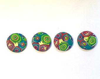 Multicolour Buttons | Teal Buttons | Psychedelic Buttons | Retro Buttons | Boho Buttons | x 4 | Handmade Buttons | Polymer Clay Buttons
